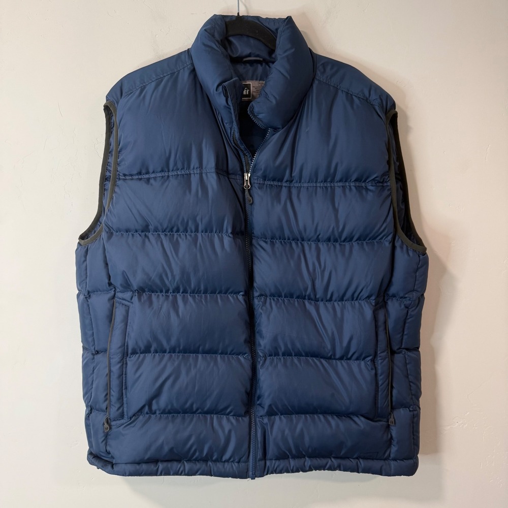 REI Mens Puffer Vest XL Blue Goose Down Insulated Recycled Polyester